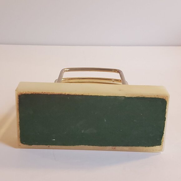 Vintage Gold Brass Onyx Napkin Holder Letter Desk Decor Marble Base Organizer - Picture 6 of 6